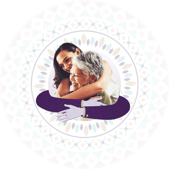 Young woman hugging her elderly mother, illustrating Hollard life insurance and family protection benefits