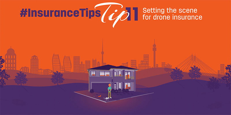 Animation of a man flying a drone with text reading "Insurance tip 11 - Setting the scene for drone insurance"