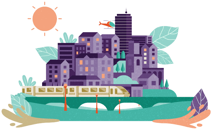 An illustration of the city representing Hollard Better Futures making a difference in communities