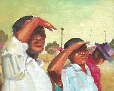Artwork of a father and son looking out into the distance illustrating Lumkani fire insurance