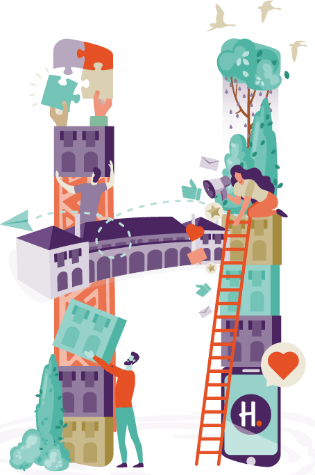 An illustration of the letter H showing a creative company overview