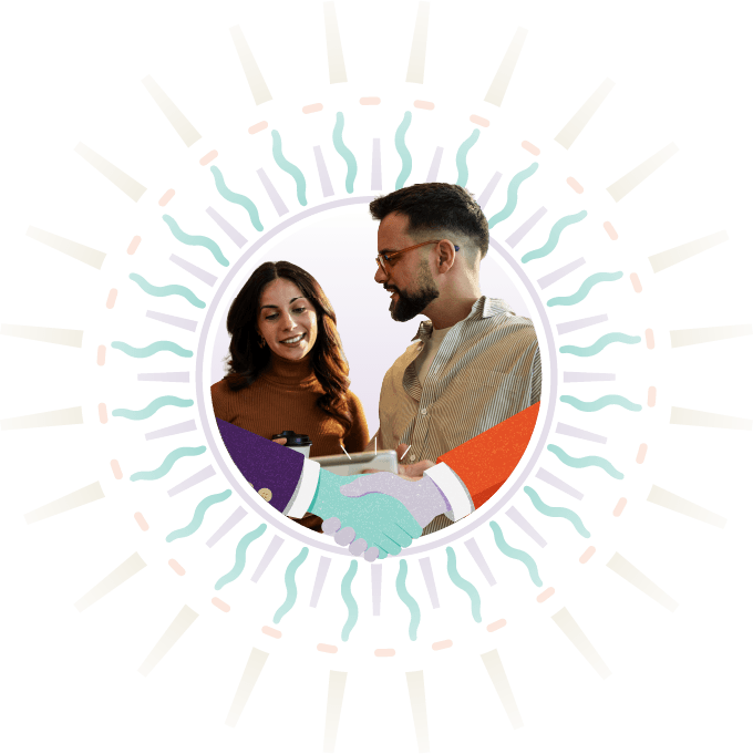 Two business professionals talking with a handshake illustration representing Hollard Partnerships.