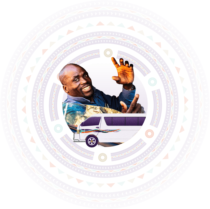 Smiling taxi driver with minibus vehicle, representing Hollard Commuter Taxi and Bus Insurance cover