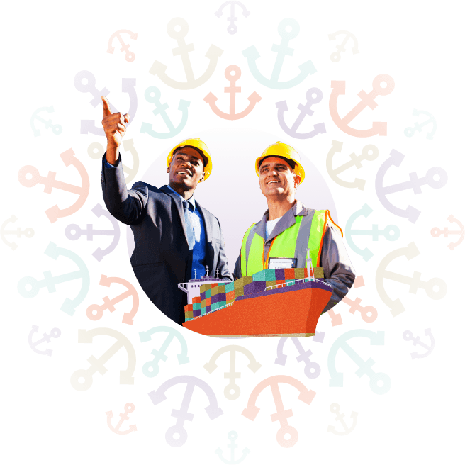 Workers with cargo ship and containers, representing Hollard Marine Insurance