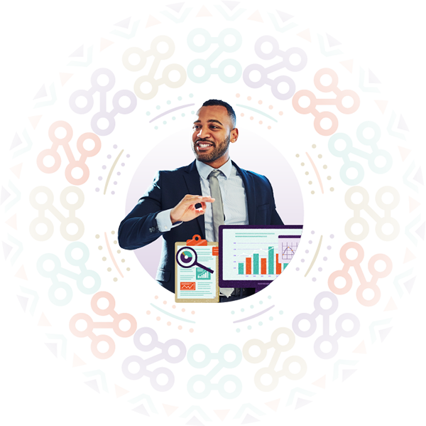 Business professional presenting financial data with analytics visuals, representing Hollard Risk Finance solutions.