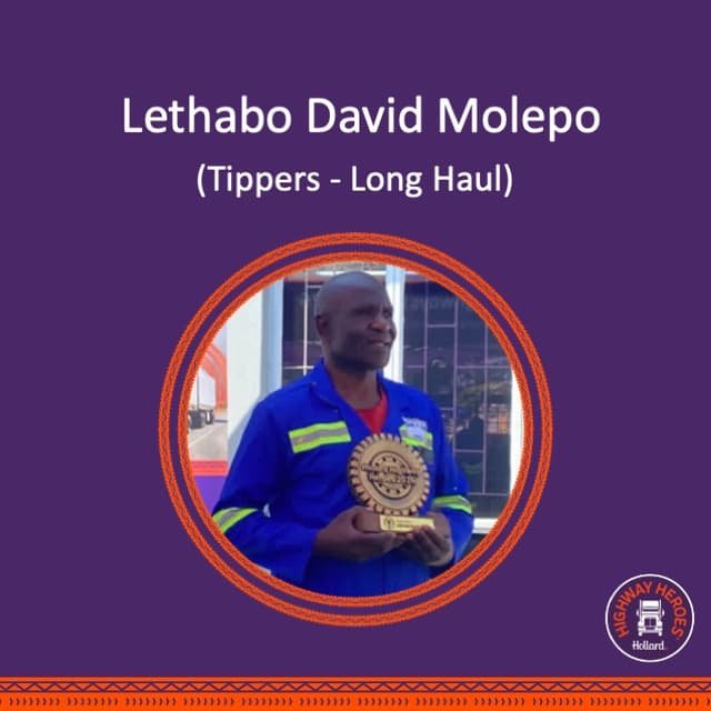 Hollard Highway Heroes August 2026 winner Lethabo David Molepo, Tippers Long Haul category.