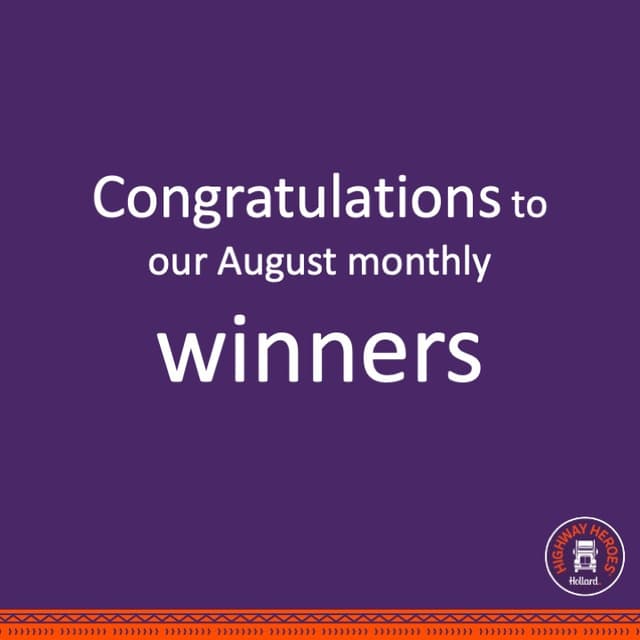 Congratulations to the Hollard Highway Heroes August 2026 monthly winners.