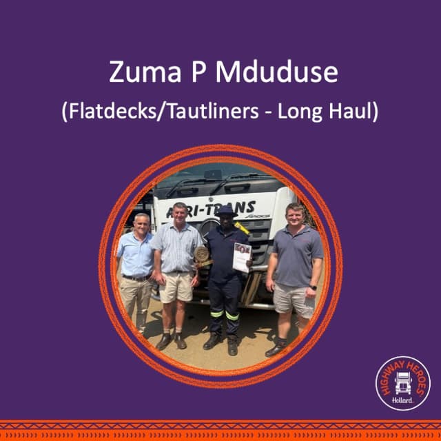 Hollard Highway Heroes August 2026 winner Zuma P Mduduse, Flatdecks and Tautliners Long Haul category.