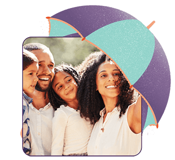 A family under an umbrella signifying insurance cover by Hollard, a South African Insurance Company
