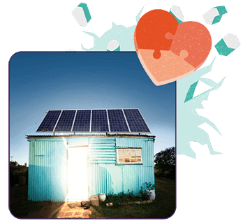 A shack bursting with bright light signifying Hollard's commitment to better living standards