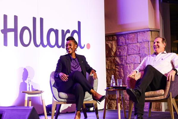 Hollard Group CMO, Hazel Chimhandamba and Group CEO, Willie Lategan on stage