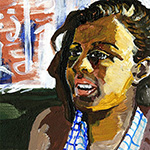 Artwork of a young woman looking forward protected by a South African insurance company
