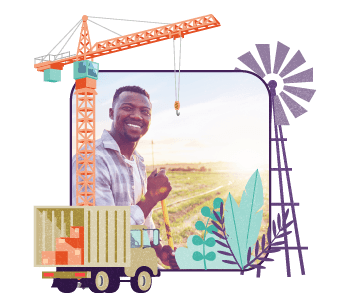 A farmer working the land happily knowing he's insured by Hollard, a South African Insurance Company