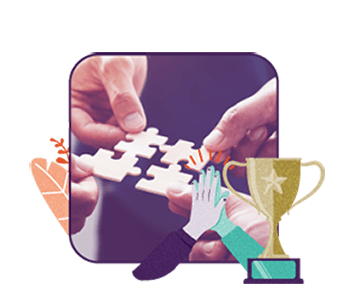 Various people working together to solve a jigsaw puzzle that represents Hollard's specialist corporate solutions