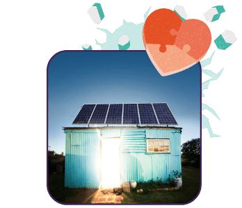 A shack bursting with bright light signifying Hollard's commitment to better living standards