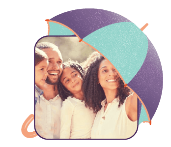 A family under an umbrella signifying insurance cover by Hollard, a South African Insurance Company