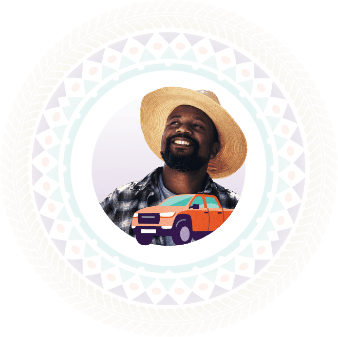 A man smiling with a car illustration, representing Hollard Car Insurance