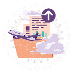 Documents with an airplane and upload icon, representing Hollard Travel Insurance new claims