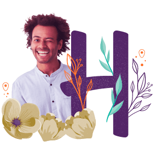 Insurance agent winking with a purple "H" for Hollard branches near you