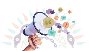 Symbols flowing out of a megaphone representing Hollard's Media Centre