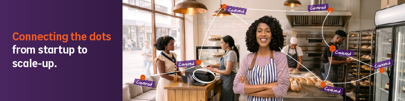 Hollard commercial insurance banner with connecting dots showing coverage from startup to scale-up