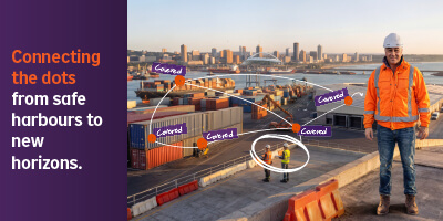 Hollard marine insurance banner with connecting dots showing coverage across ports, cargo and marine operations