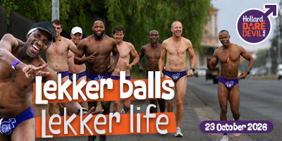 Hollard Daredevil Run participants running in purple speedos - Event date: 23 October 2026