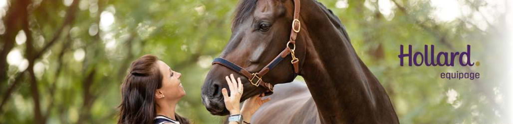 A Hollard Equipage client adjusting her horse's muzzle.