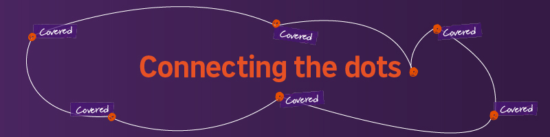 Commuter Taxi & Bus Insurance banner with interconnected coverage points representing protection across vehicles, drivers and passengers