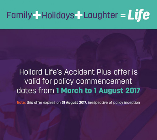 "Hollard Life's Accident Plus offer expires on 31 August 2017" illustration