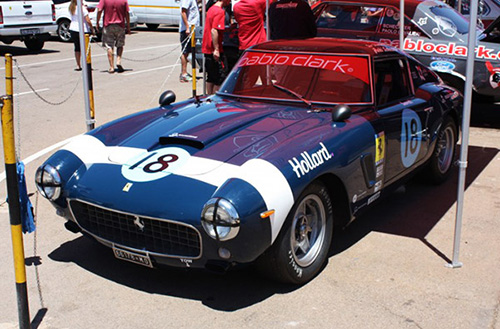 The blue Ferrari 250 GTM SWB, which has been driven variously by famous drivers Sir Stirlng Moss, Jaki Scheckter and Sarel van der Merwe